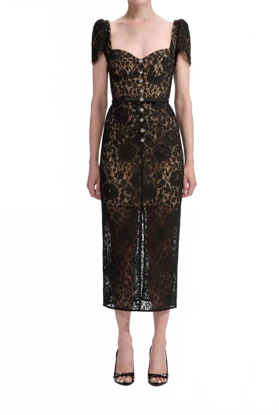 NEW SELF-PORTRAIT sweetheart lace midi dress in black